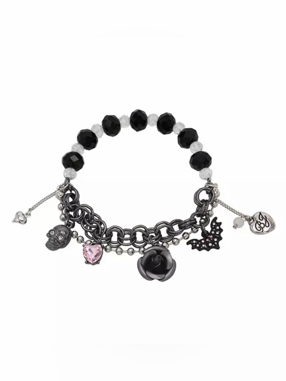 Betsey Johnson Skull Charm Stretch Bracelet Black NWT